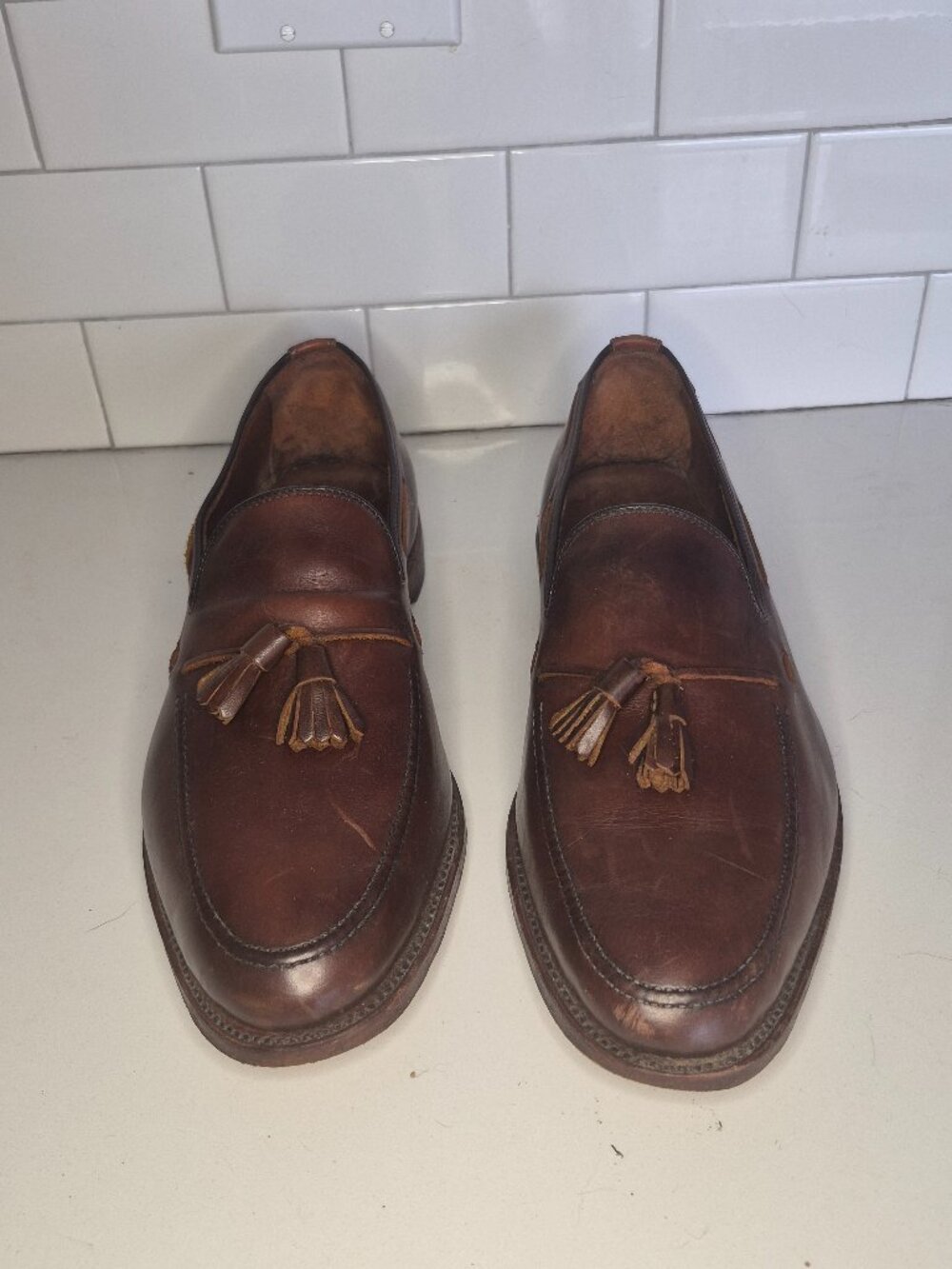 Allen Edmonds Grayson Brown Leather Tassel Loafer Dress Shoes Men US 14 M